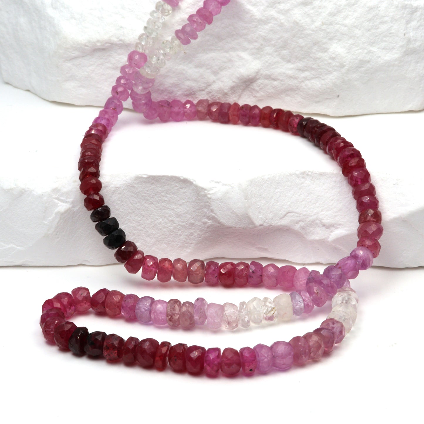 Ombre Red and Pink Ruby 3.5mm - 4.5mm Hand Faceted Rondelles Bead Strand