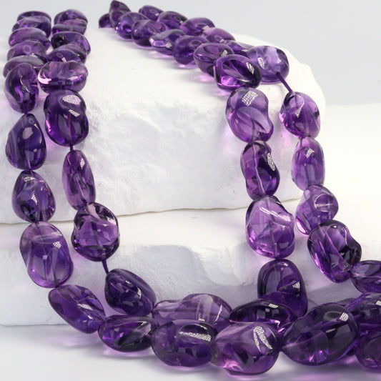 AA Purple Amethyst 10x8mm - 14x10mm Smooth Nuggets Bead Strand