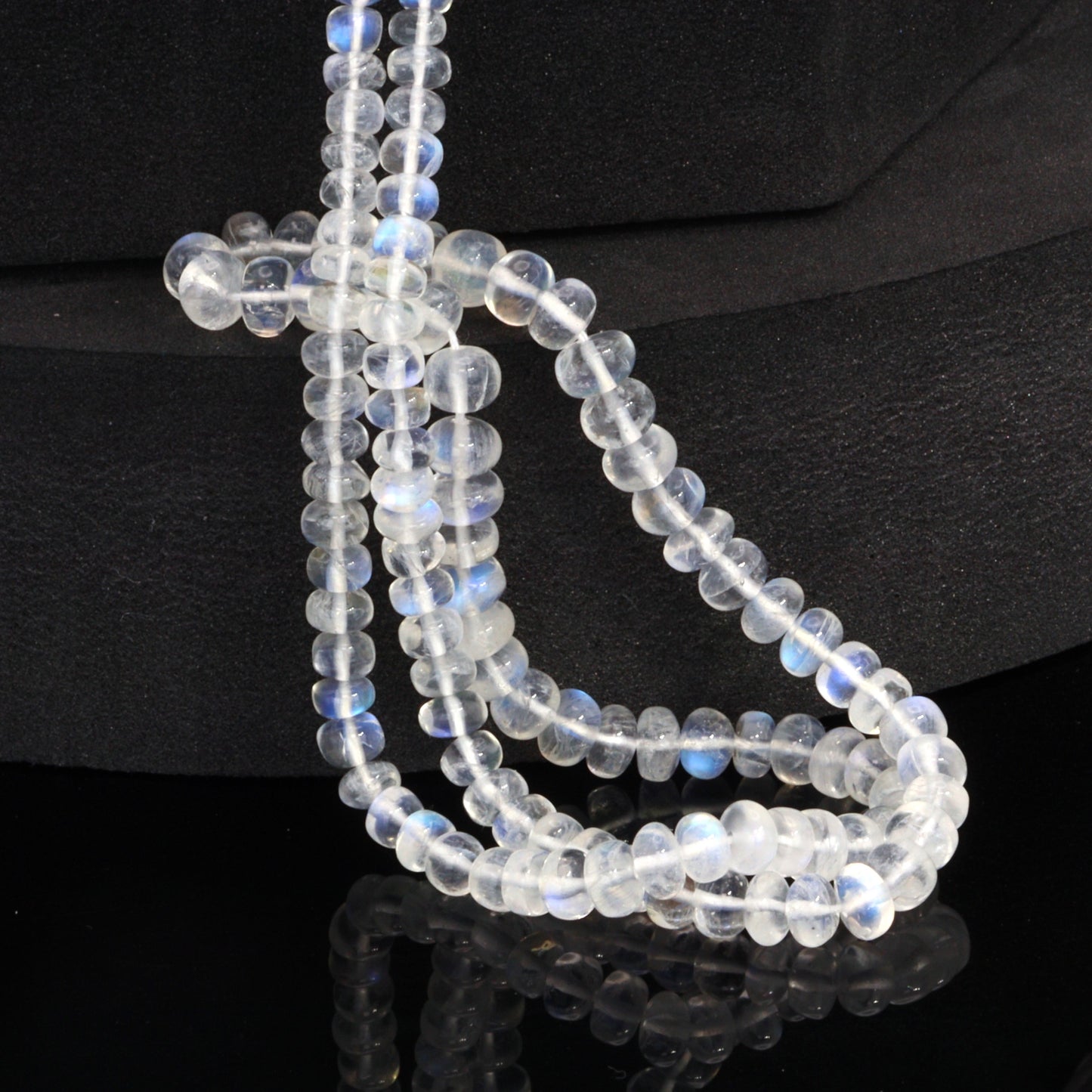 AA Blue Rainbow Moonstone 4mm - 5.5mm Smooth Rondelles Bead Strand