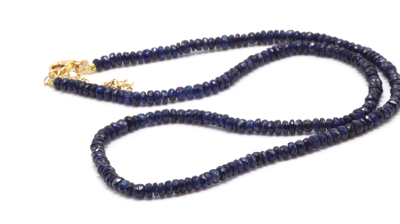 18k YG 16"+2" Blue Sapphire Bead Necklace