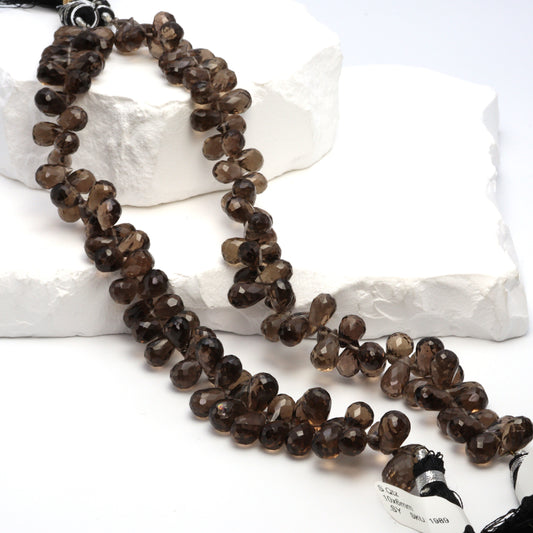 Brown Smoky Quartz 10x6mm Faceted Teardrop Briolettes Bead Strand