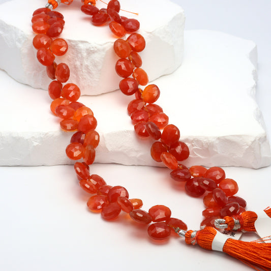 Orange Carnelian 10mm Faceted Heart Shaped Briolettes Bead Strand