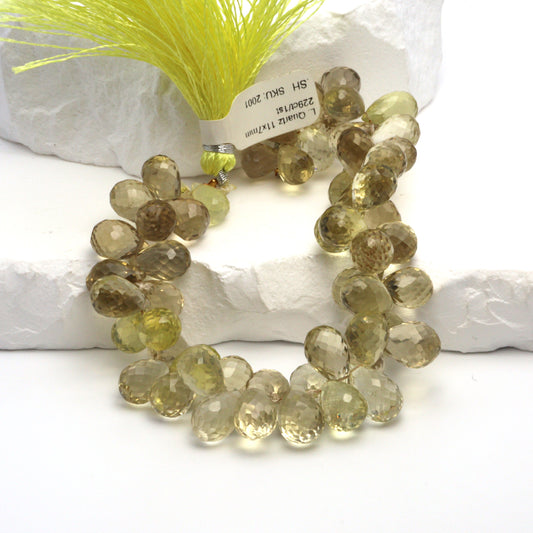 Yellow Lemon Quartz 11x7mm Faceted Teardrop Briolettes Bead Strand