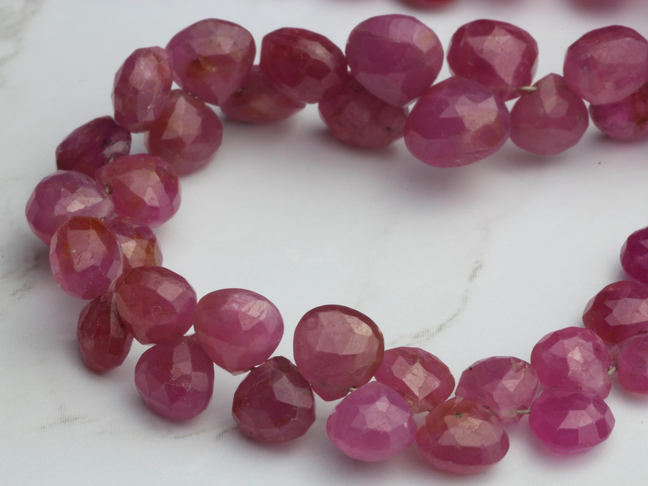 Pink Sapphire 5mm - 6mm Faceted Heart Shaped Briolettes Bead Strand