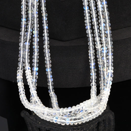 AA Blue Rainbow Moonstone 3.5mm - 4.5mm Smooth Rondelles Bead Strand