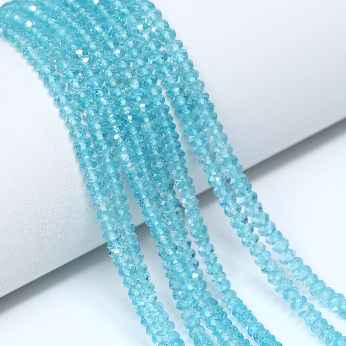 Sea Blue Apatite 3.5mm Hand Faceted Rondelles Bead Strand