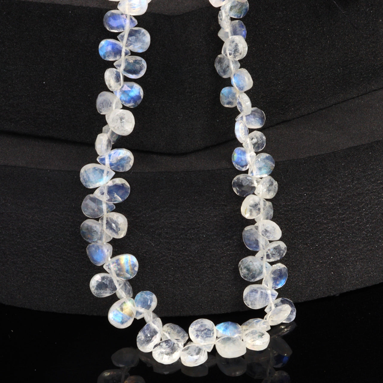AA Blue Rainbow Moonstone 6x4mm Faceted Pear Shaped Briolettes Bead Strand