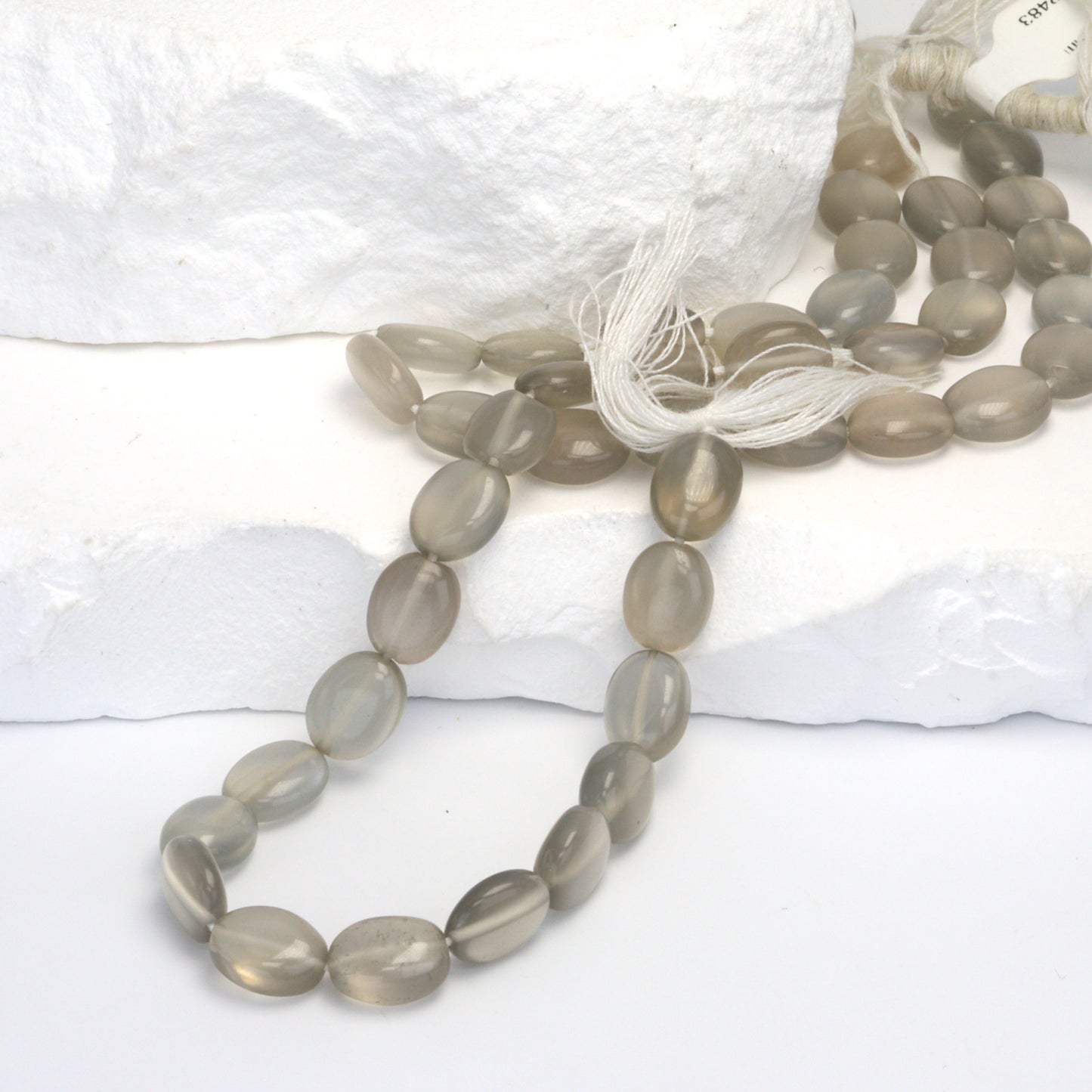 Gray Moonstone 9x7mm - 10x8mm Smooth Ovals Bead Strand