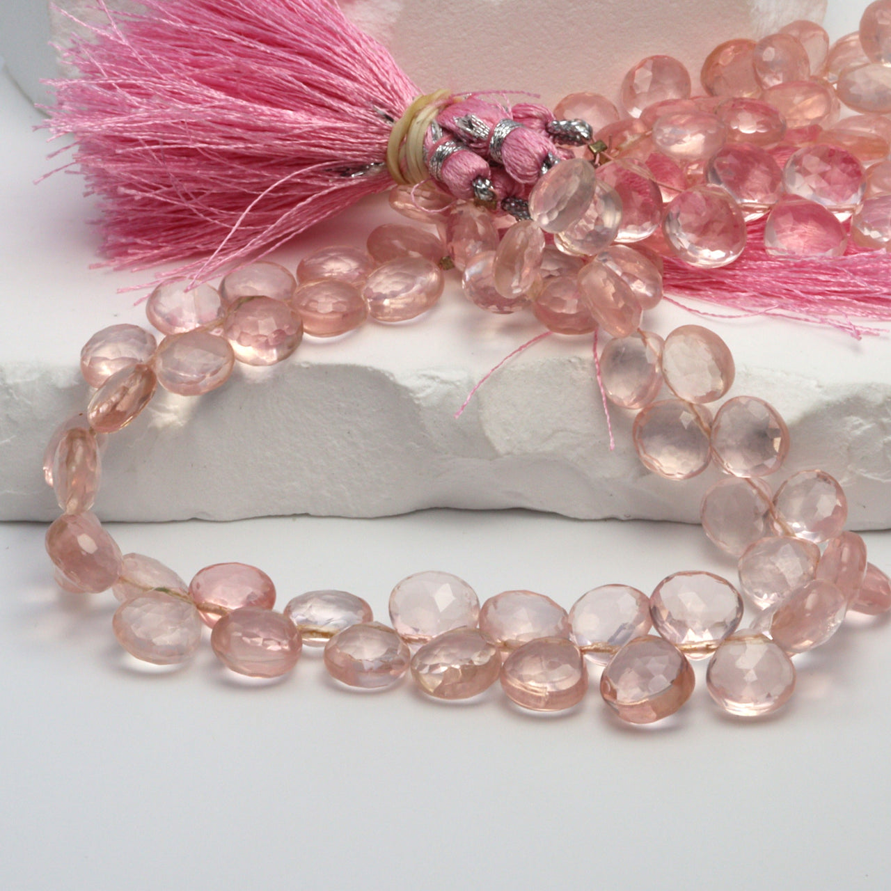 Pink Rose Quartz 8mm Faceted Heart Shaped Briolettes Bead Strand