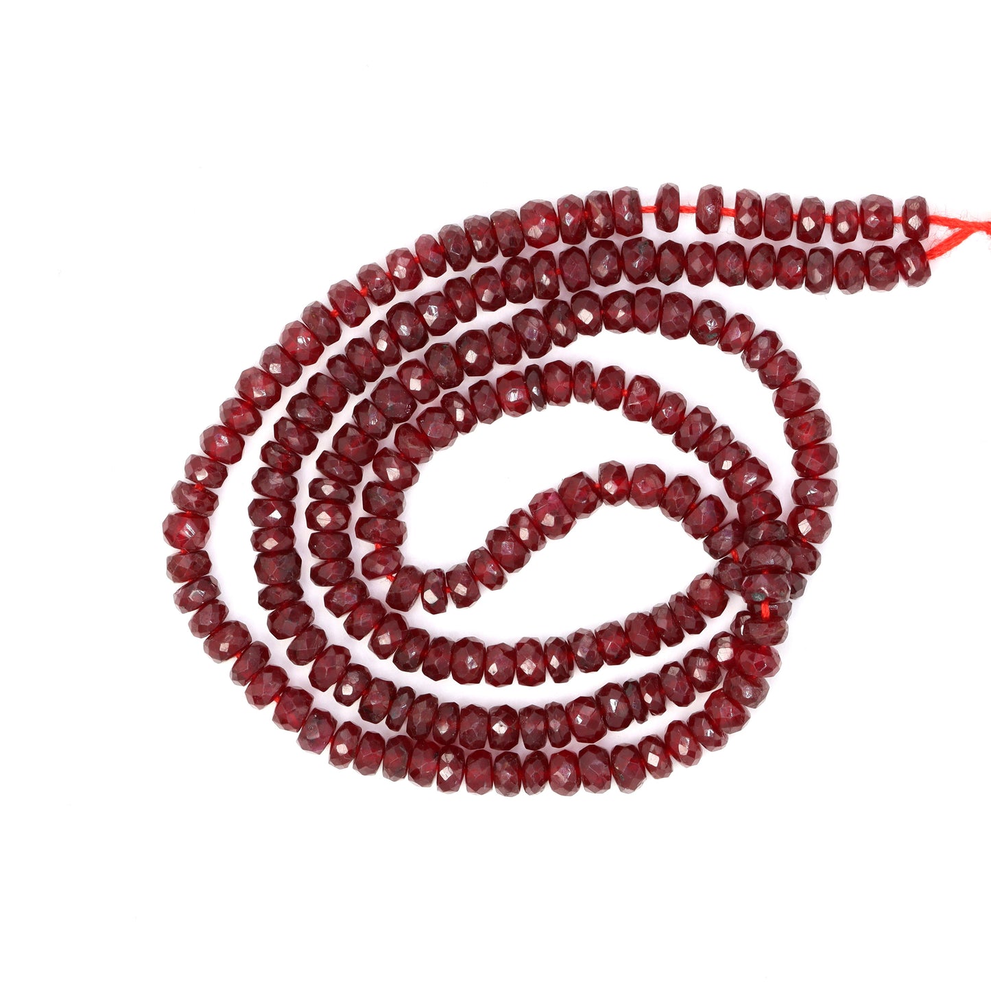Red Ruby 3.5mm - 4.0mm Hand Faceted Rondelles Bead Strand