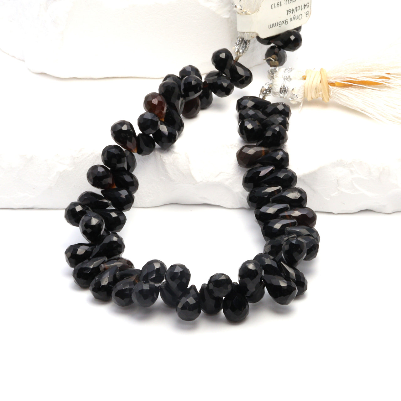 Black Onyx 9x6mm Faceted Teardrop Briolettes Bead Strand