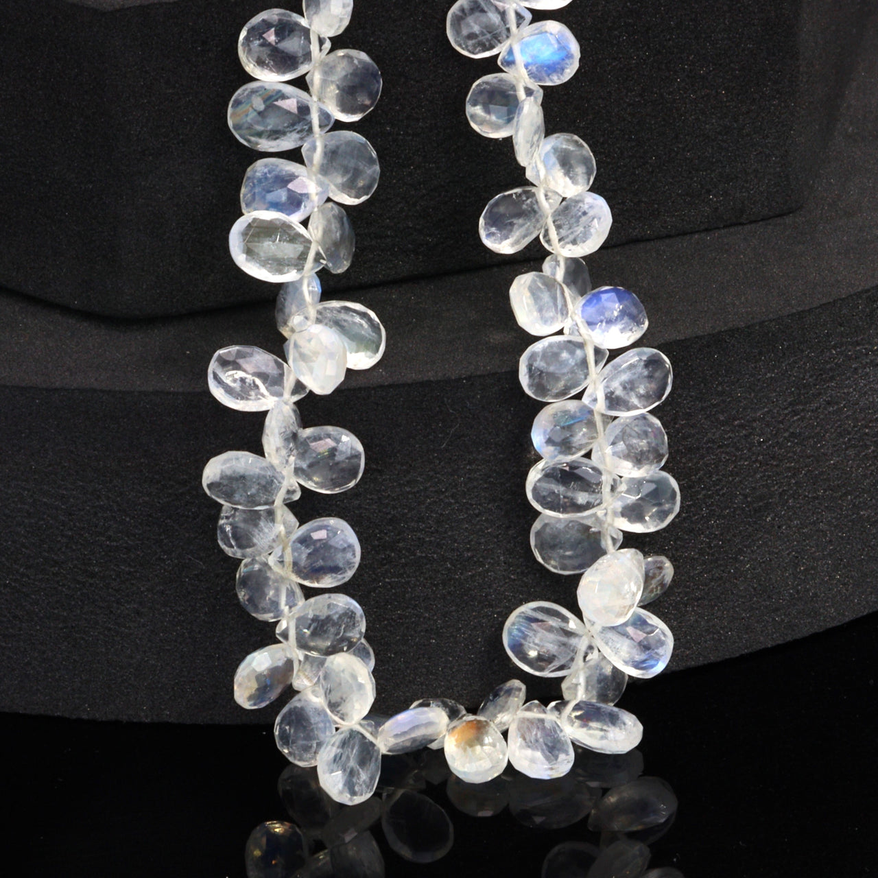 AA Blue Rainbow Moonstone 8x5mm Faceted Pear Shaped Briolettes Bead Strand