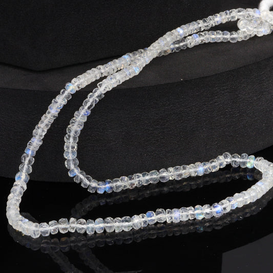 AA Blue Rainbow Moonstone 4mm Hand Faceted Rondelles Bead Strand