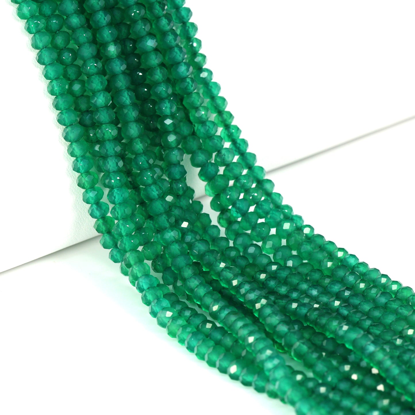 Green Onyx 4mm Faceted Rondelles Bead Strand