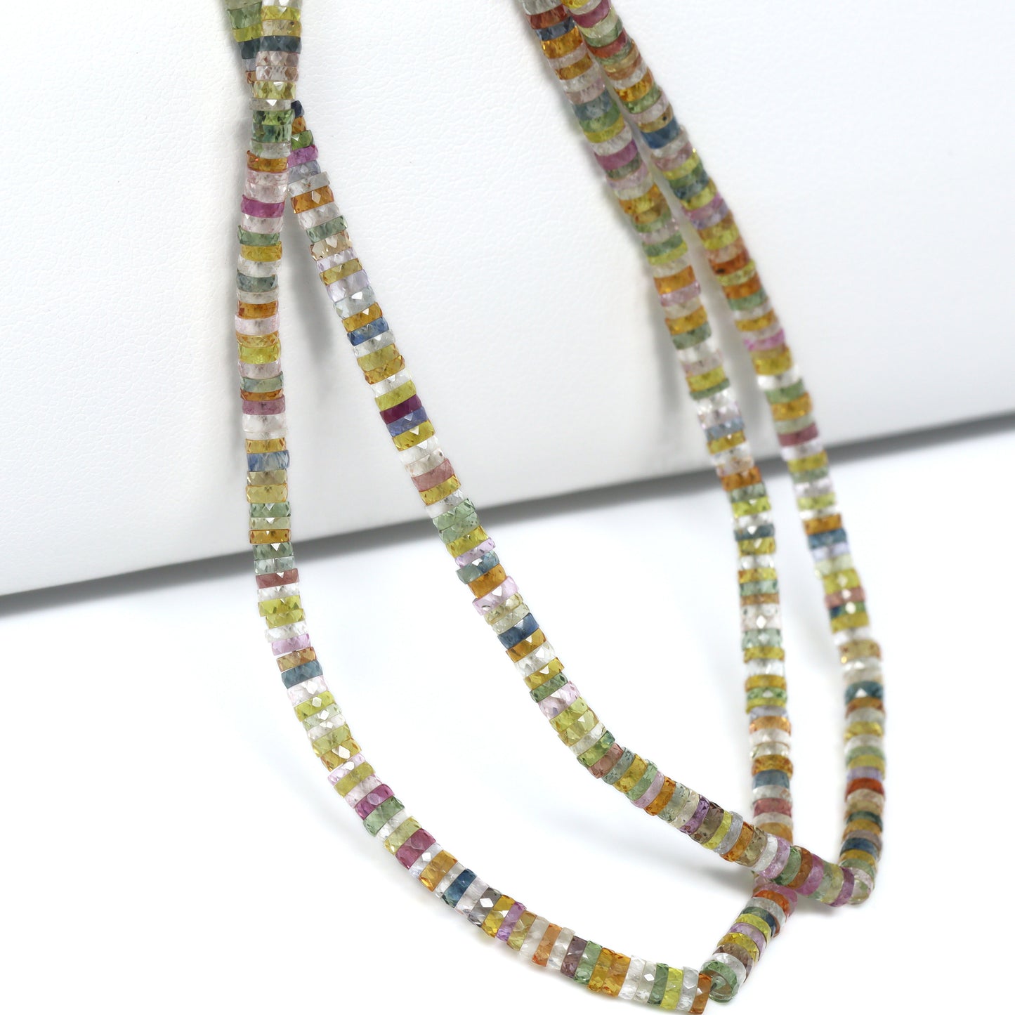 Multi Sapphire 3mm Hand Faceted Tires Bead Strand