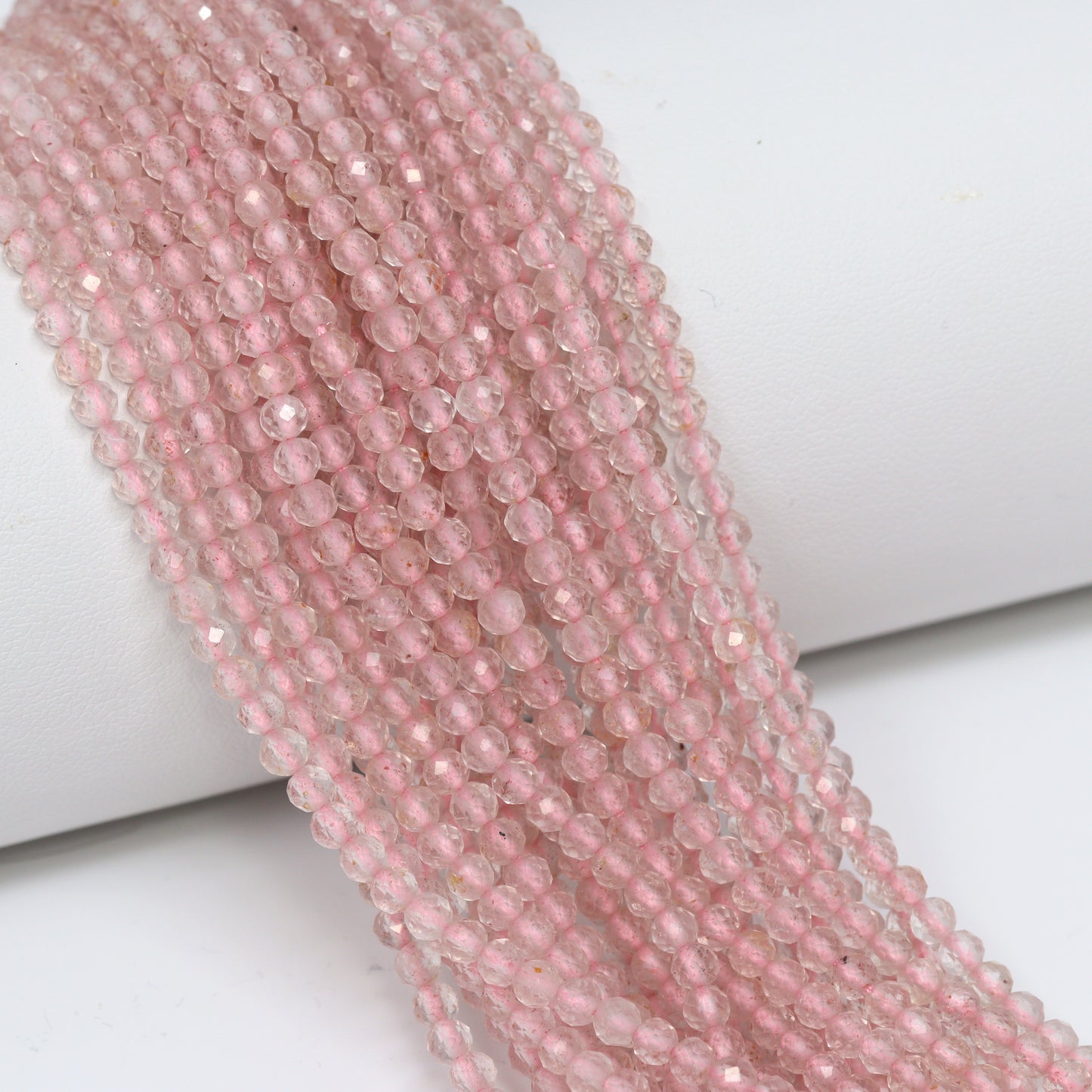 Pink Rose Quartz 3mm Faceted Rounds Bead Strand