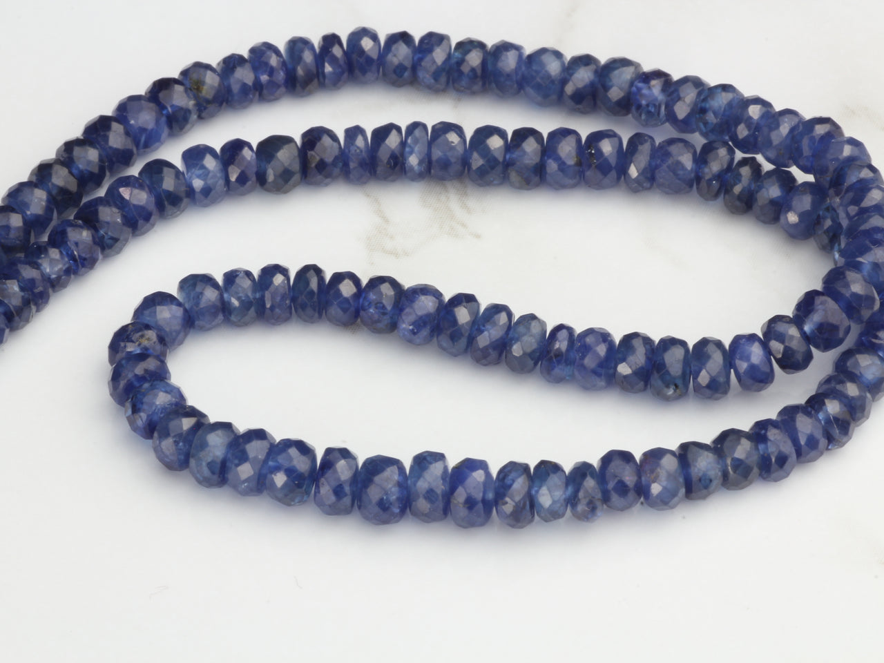 Royal Blue Sapphire 4mm Hand Faceted Rondelles Bead Strand