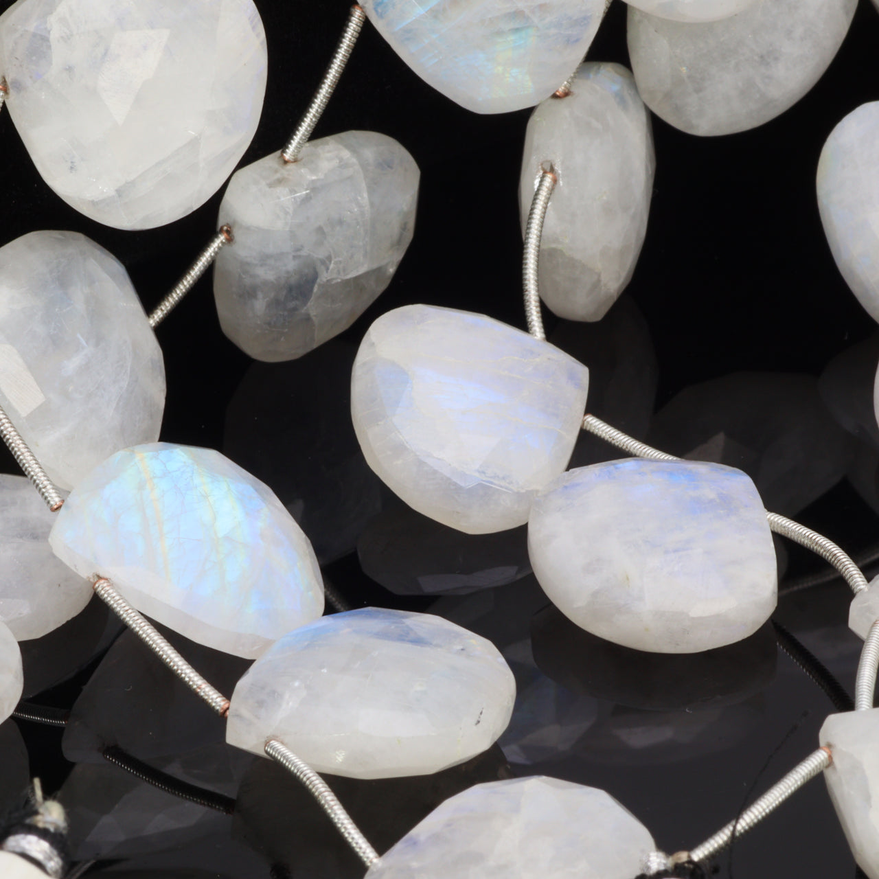 Blue Rainbow Moonstone 20mm Faceted Heart Shaped Briolettes