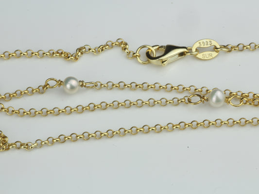 By the Yard Station Necklace with Floating Pearl Sterling Silver with Gold Plating 18 inch