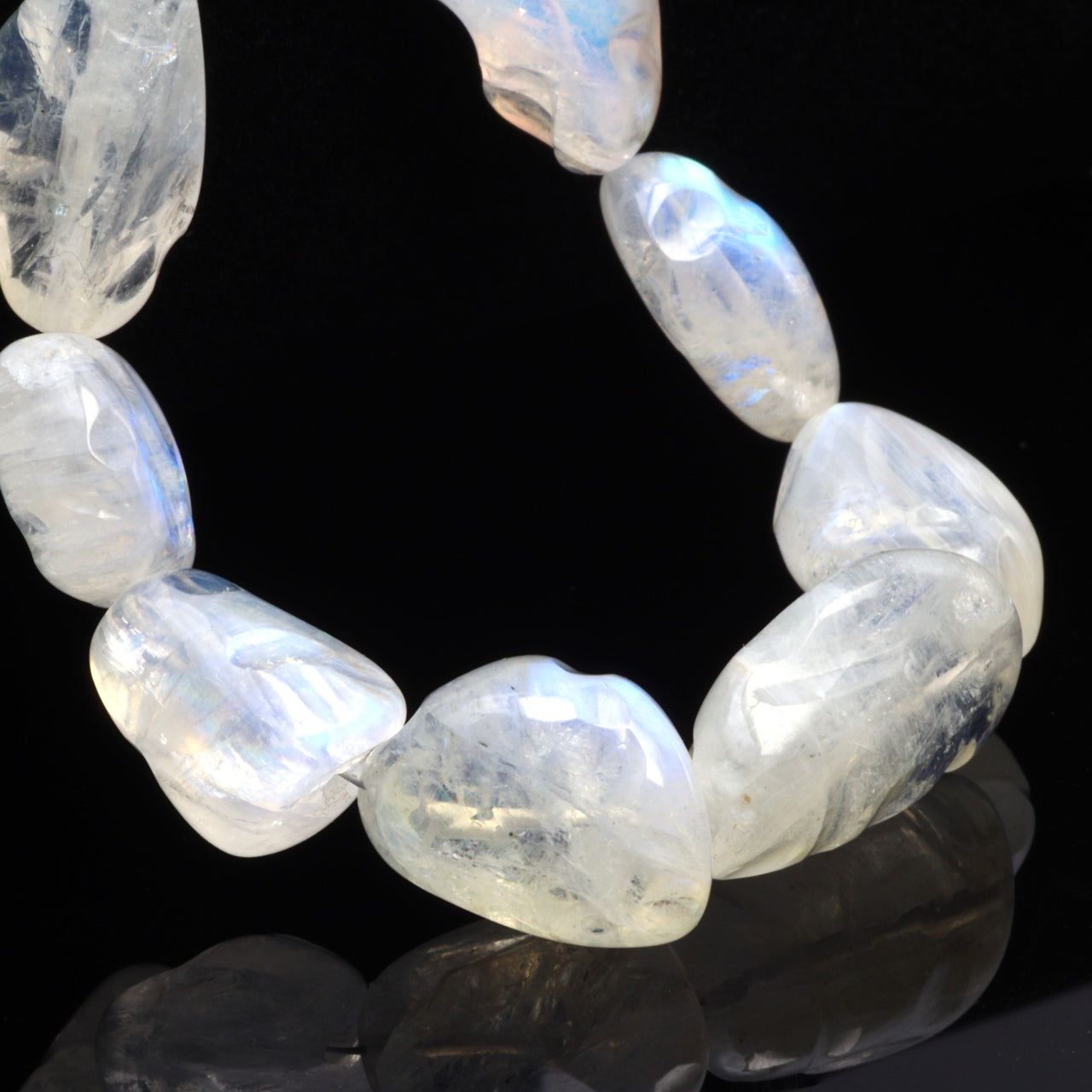 AA Blue Rainbow Moonstone 12x7mm - 20x15mm Smooth Nuggets Bead Strand