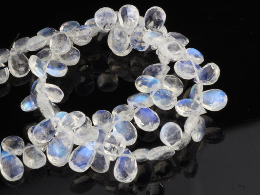 AAA Blue Rainbow Moonstone 6x4mm Faceted Pear Shaped Briolettes Bead Strand