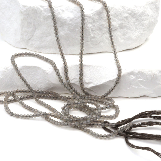 Gray Moonstone 2mm Faceted Rounds Bead Strand