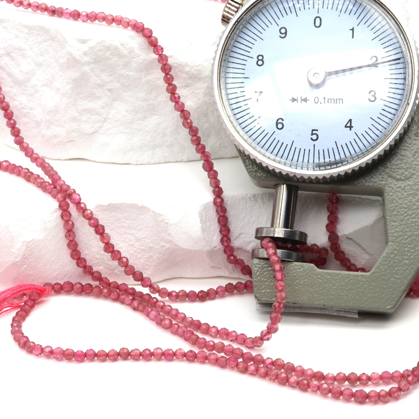 Pink Tourmaline 2mm Faceted Rounds Bead Strand