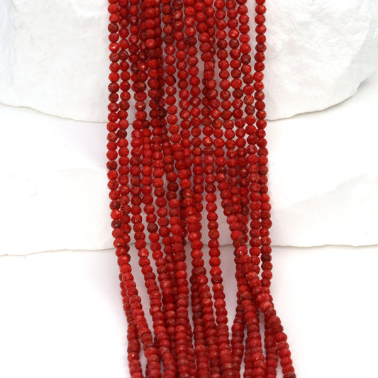 Red Coral 2mm Faceted Rounds Bead Strand