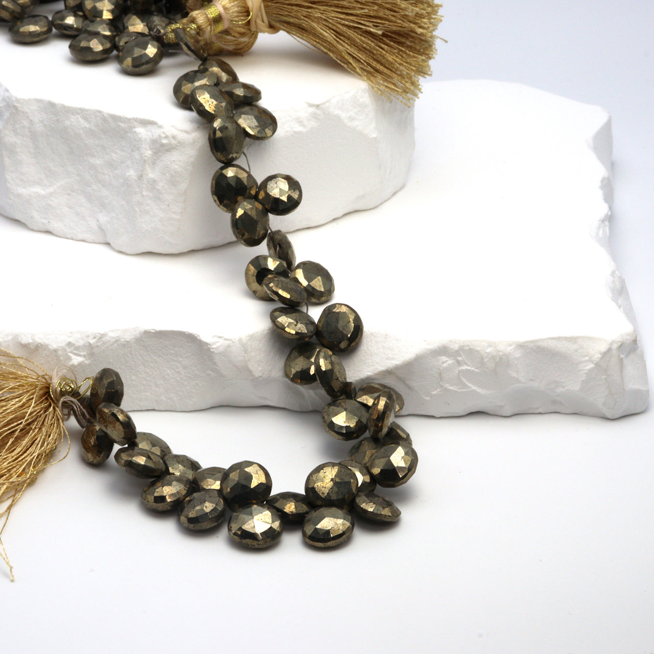 Natural Pyrite 10mm Faceted Heart Shaped Briolettes Bead Strand