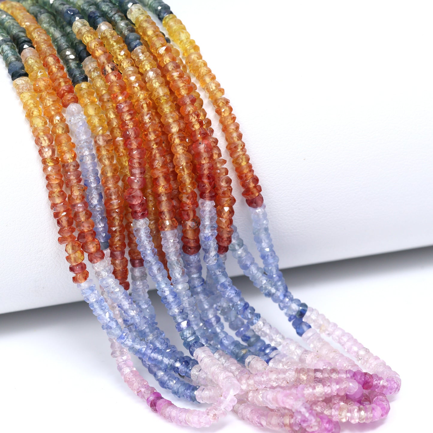 Multi Sapphire 3mm Hand Faceted Rondelles Bead Strand