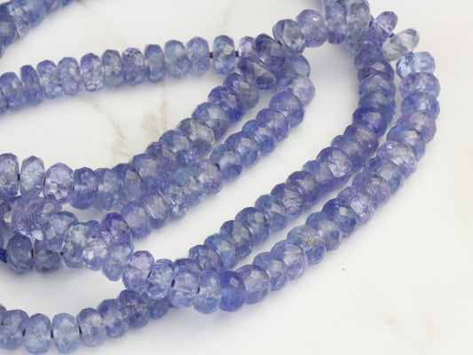 Blue Tanzanite 4mm - 5mm Hand Faceted Rondelles Bead Strand