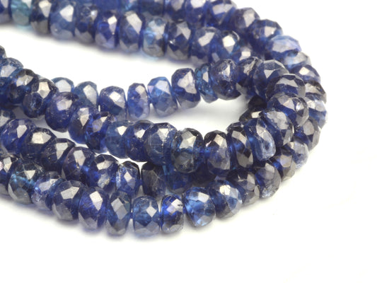 Deep Navy Blue Sapphire 3.5mm - 4.0mm Hand Faceted Rondelles Bead Strand