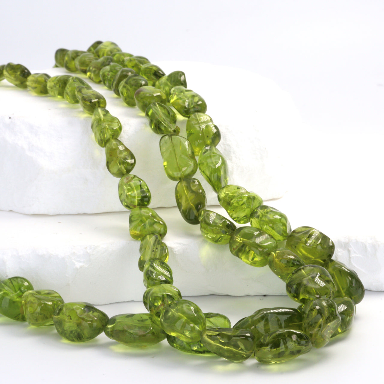 Green Peridot 10x8mm - 14x12mm Smooth Nuggets Bead Strand