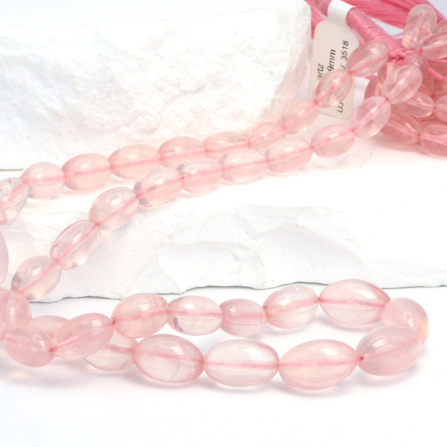 Pink Rose Quartz 8x5mm - 14x8mm Smooth Ovals Bead Strand