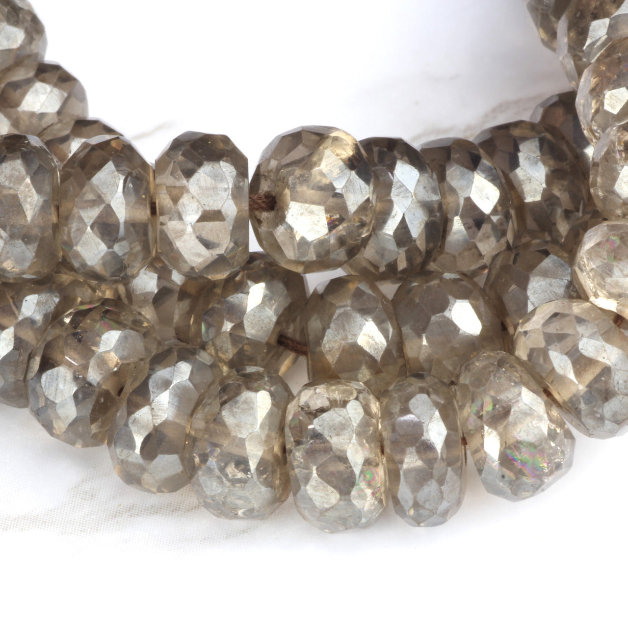 Coated Brown Smoky Quartz 8mm Faceted Rondelles