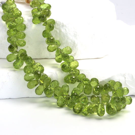 Green Peridot 8x5mm Faceted Teardrop Briolettes