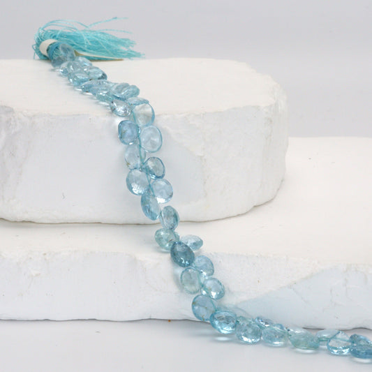 Blue Aquamarine 6mm Faceted Heart Shaped Briolettes