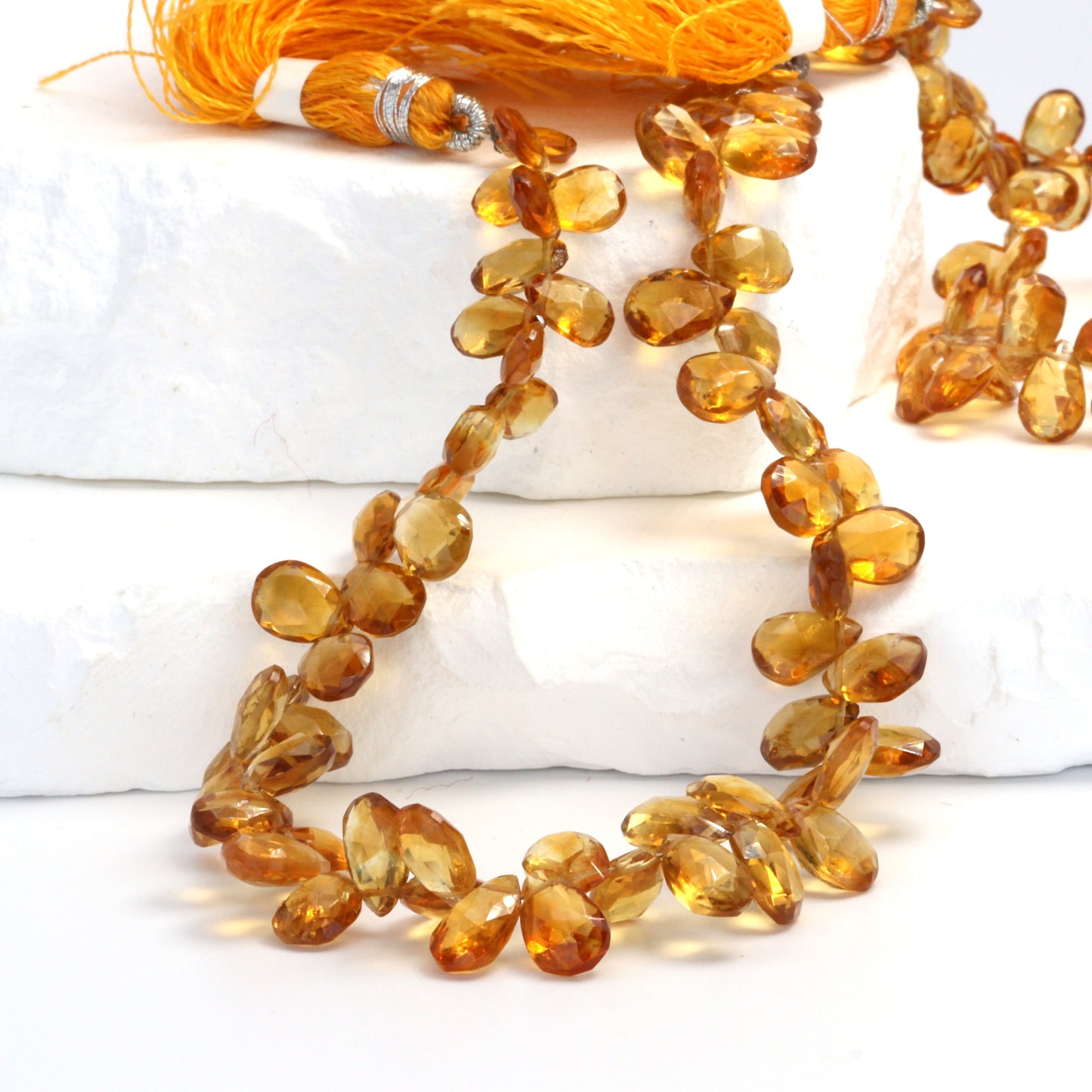 Orange Madeira Citrine 8x6mm Faceted Pear Shaped Briolettes