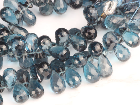 London Blue Topaz 8x5mm Faceted Teardrop Briolettes