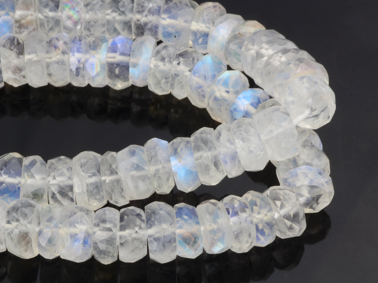 AA Blue Rainbow Moonstone 7mm Faceted Rondelles