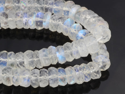 AA Blue Rainbow Moonstone 7mm Faceted Rondelles