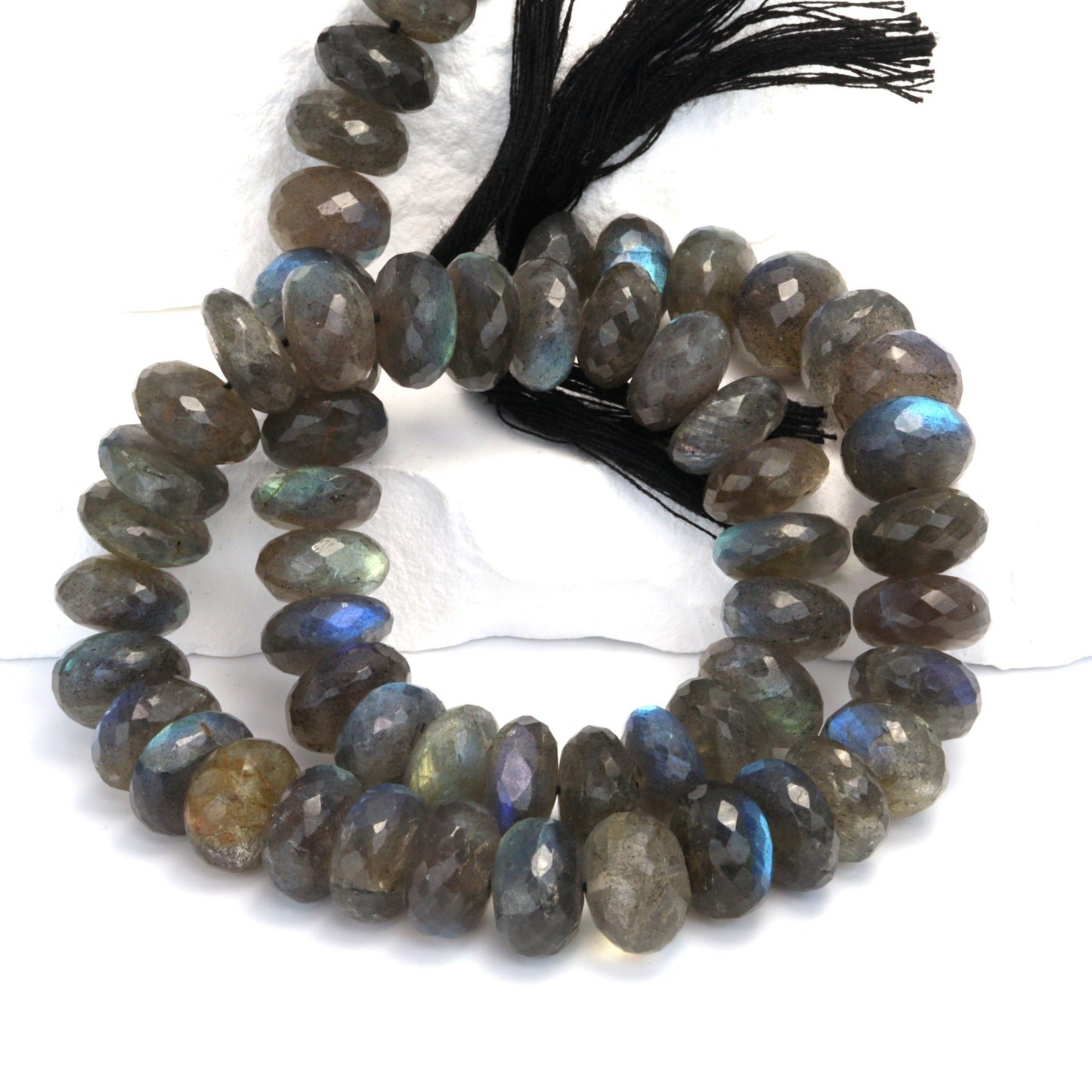 Natural Blue Labradorite 11mm Faceted Rondelles Bead Strand