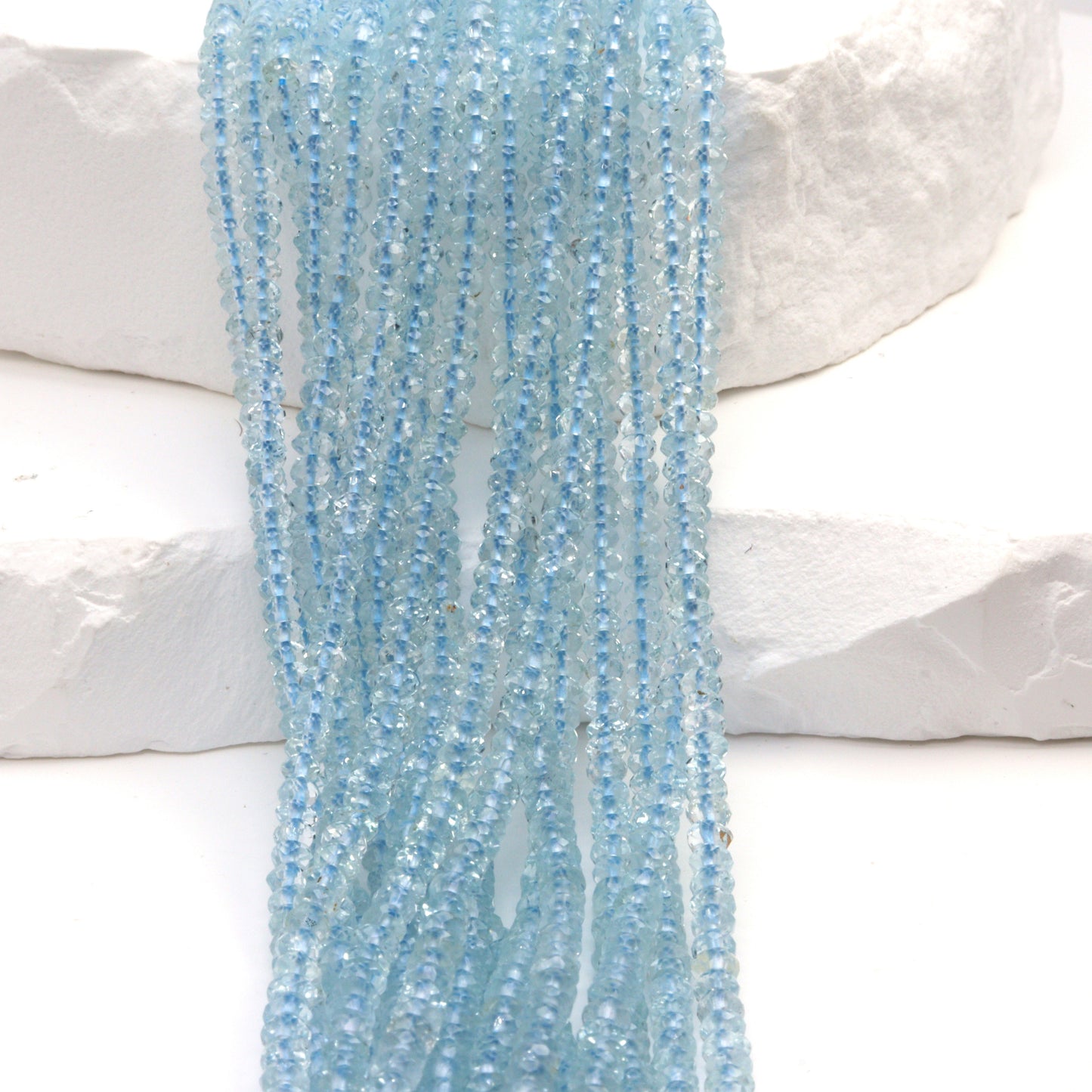 AA Blue Aquamarine 3mm Hand Faceted Rondelles Bead Strand