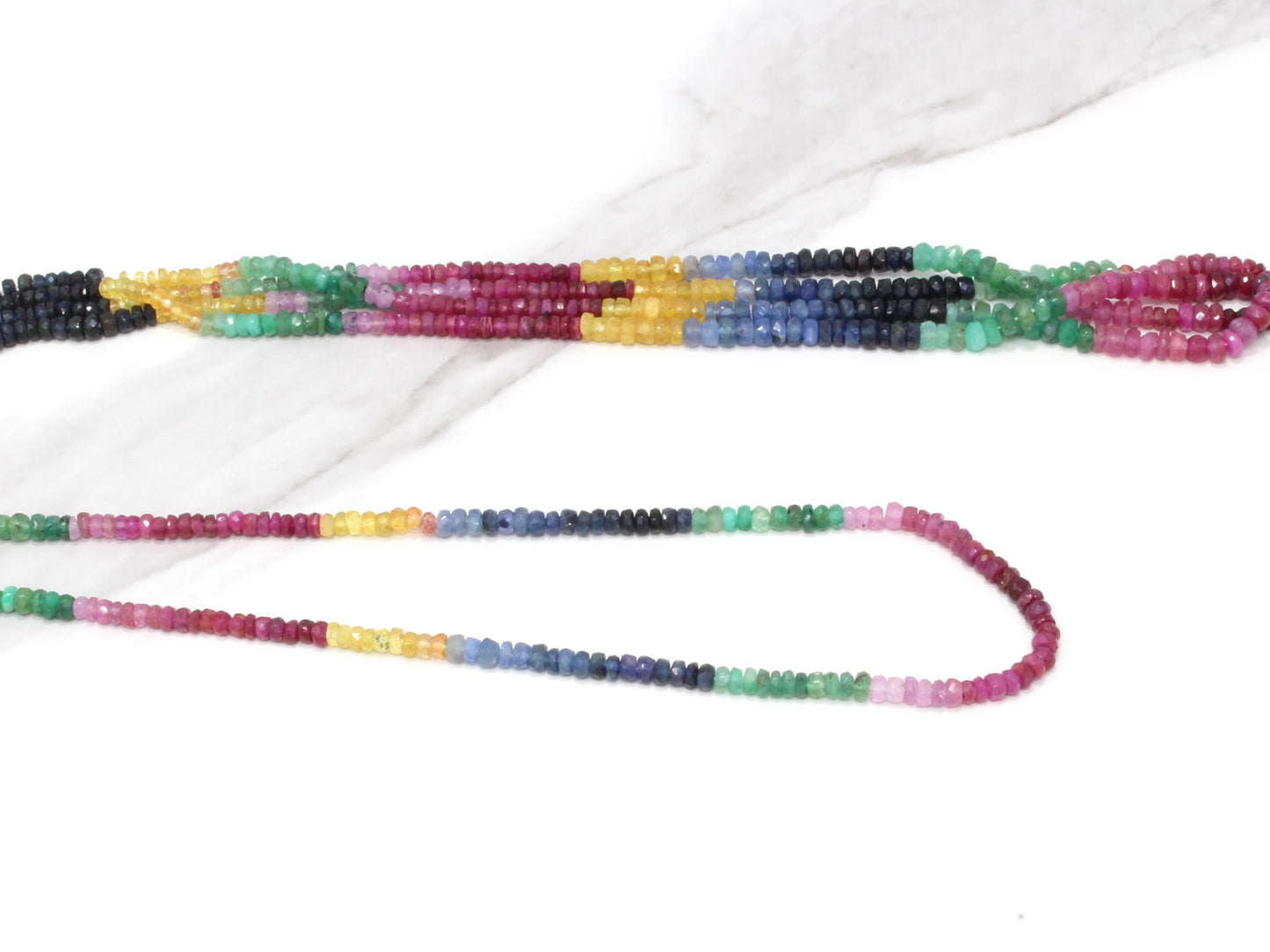 Rainbow Multi Ruby, Emerald, and Sapphire 3mm – 4mm Hand Faceted Rondelles Bead Strand