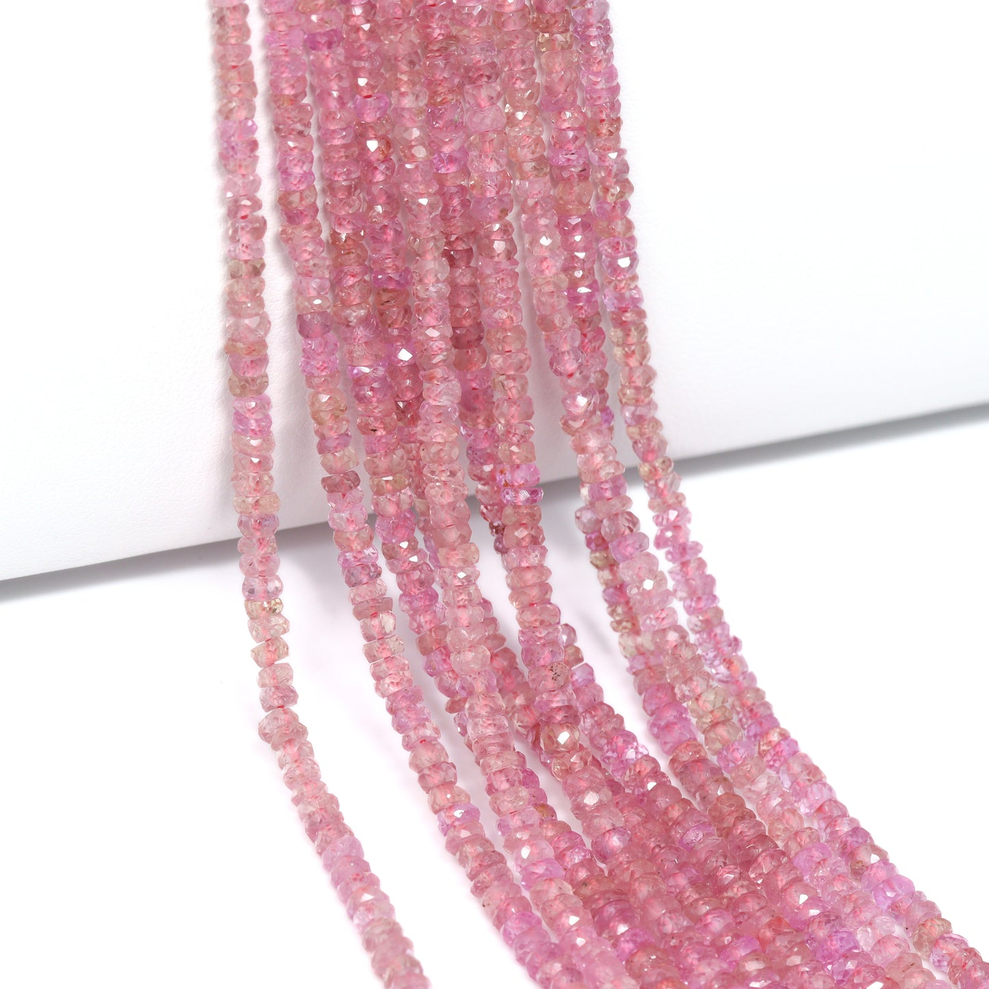 Pink Sapphire 2.5mm – 4mm Hand Faceted Rondelles Bead Strand