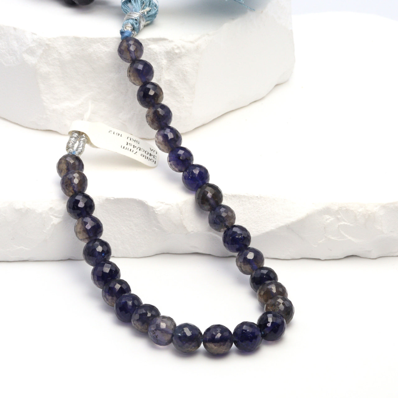 Blue Iolite 7mm Faceted Rounds Bead Strand