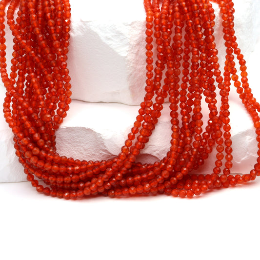 Orange Carnelian 2.5mm Faceted Rounds Bead Strand