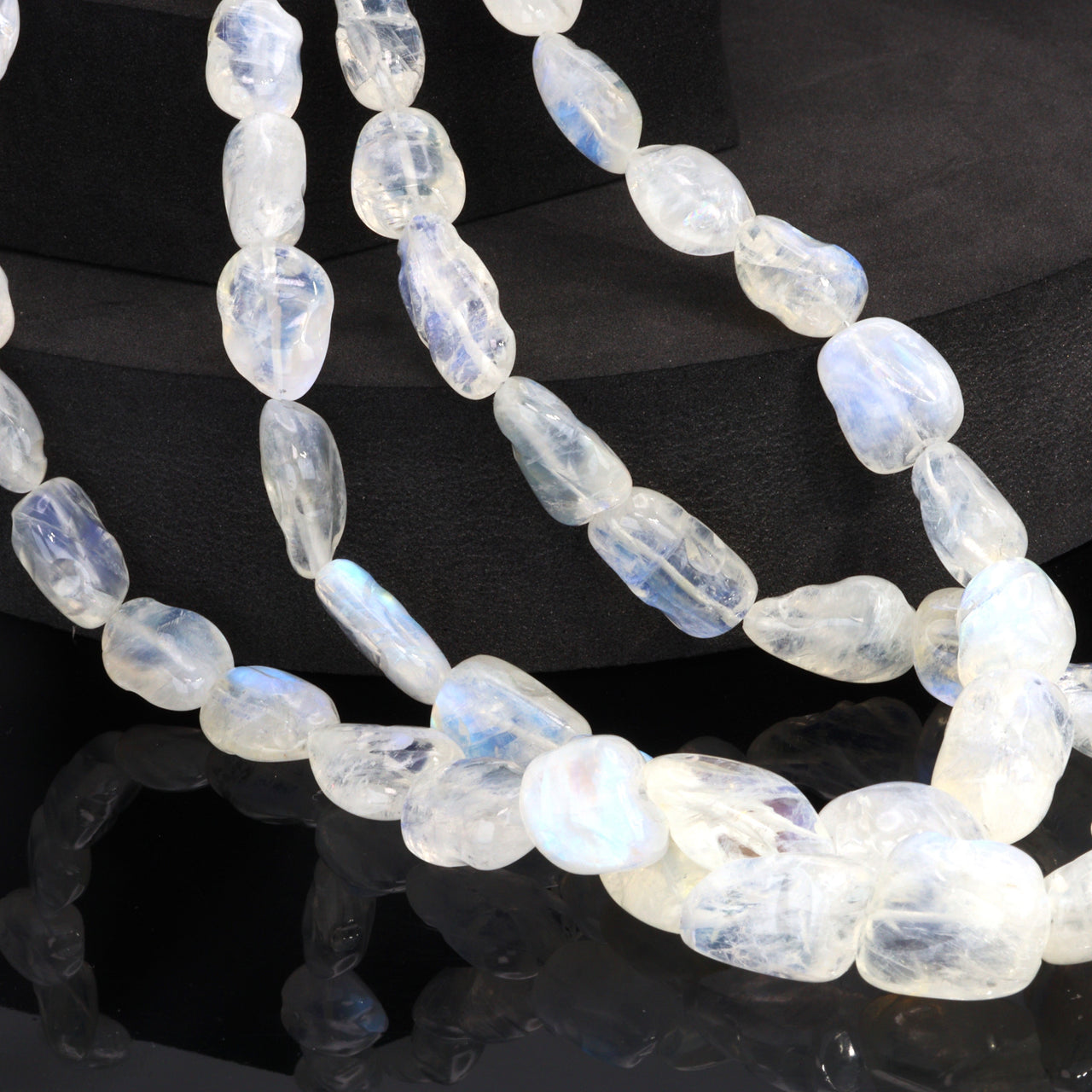 AA Blue Rainbow Moonstone 12x7mm - 20x15mm Smooth Nuggets Bead Strand