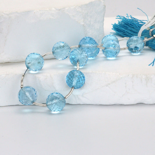 Sky Blue Topaz 10mm Faceted Rounds Bead Strand