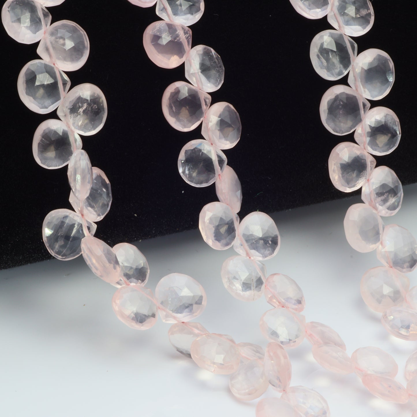 Pink Rose Quartz 7mm Faceted Heart Shaped Briolettes